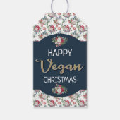 ビーガンクリスマスレトロブルーと金ゴールド冬のフローラ ギフトタグ (正面)
