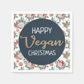 ビーガンクリスマスレトロブルーと金ゴールド冬のフローラ スタンダードカクテルナプキン (正面)