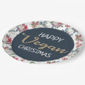 ビーガンクリスマスレトロブルーと金ゴールド冬のフローラ ペーパープレート (アングル)