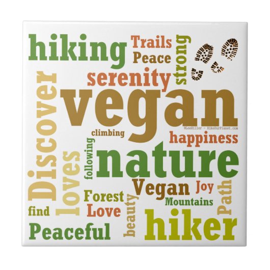 ビーガンハイカーハイキングワードクラウド タイル (正面)