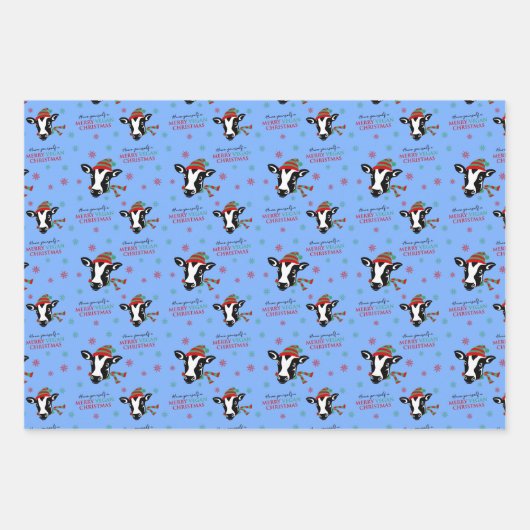 ビーガンメリーのクリスマス、かわいい牛。 ラッピングペーパーシート (正面3)