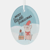 ビーガンメリークリスマスかわいい漫画の子豚&ギフト ガラスオーナメント (正面左)
