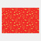 ビーガンメリークリスマスレッドと金ゴールド農用動物 ラッピングペーパーシート (正面)