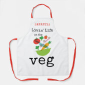 ビーガン引用文リビングライフオンザヴェグネームホワイト エプロン (正面)