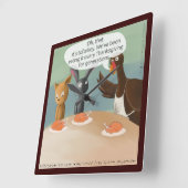 ビーガン感謝祭おもしろいの四角時計 スクエア壁時計 (傾斜)