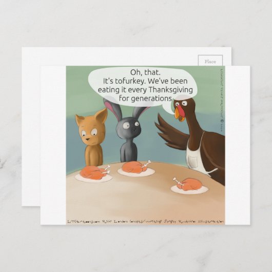 ビーガン感謝祭おもしろい シーズンポストカード (正面/裏面)