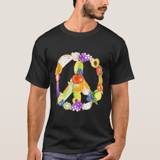 ビーガン果物野菜の平和サイン Tシャツ (正面)