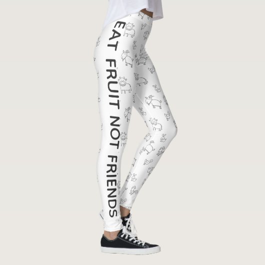 ビーガン食べの実は、白い漫画の動物とは友達ではない レギンス (右)