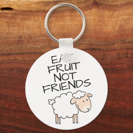 ビーガン食べフルーツではなく友人かわいい白い羊 キーホルダー (正面)