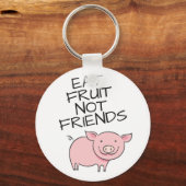 ビーガン食べフルーツは友達ではない可愛いピンク色の子豚 キーホルダー (正面)