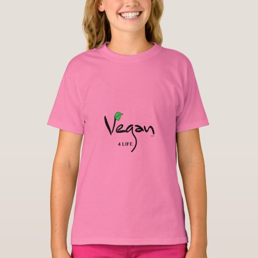 ビーガン4グリーンリーフピンク付きライフ Tシャツ (正面)