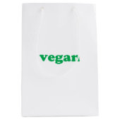 "ビーガン"緑の文字，白 ミディアムペーパーバッグ (正面)