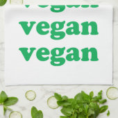 "ビーガン"緑、白 キッチンタオル (折り畳み)