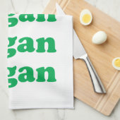 "ビーガン"緑、白 キッチンタオル (四つ折り)