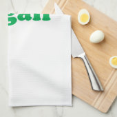 "ビーガン"緑、白 キッチンタオル (四つ折り)