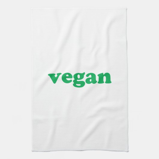 "ビーガン"緑、白 キッチンタオル (縦)