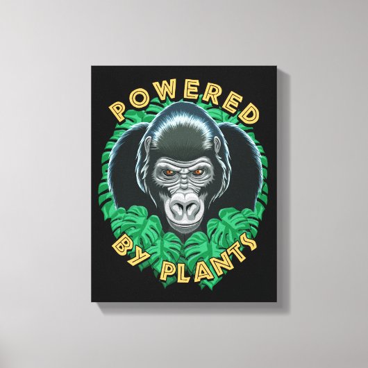 ビーガンGorilla – 植物の力を持つ引用文 キャンバスプリント (正面)