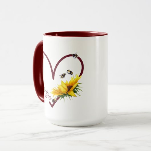 ビーガール赤いハートひまわり引用文 マグカップ (正面左)