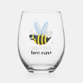 ビーキャラクターと口ひげサングラスビー簡単 ステムなしワイングラス (裏面)