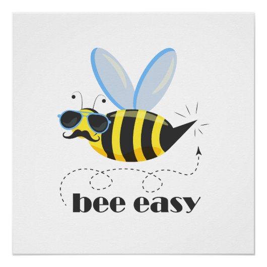 ビーキャラクターと口ひげサングラスビー簡単 ポスター (正面)