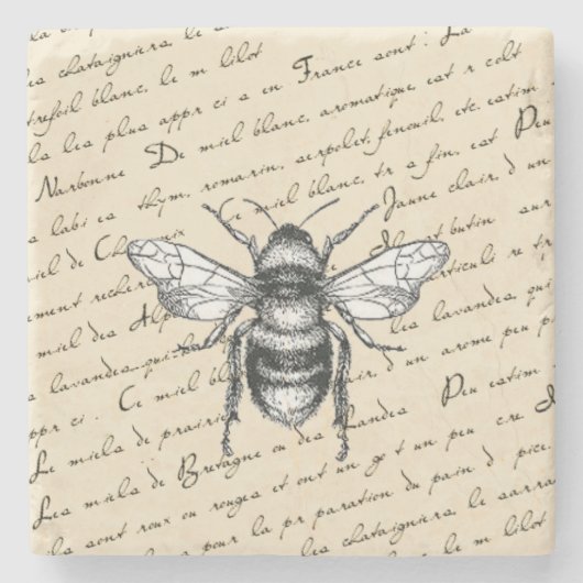 ビーキーパフランスのーヴィンテージスクリプトハネビーコースター ストーンコースター (正面)