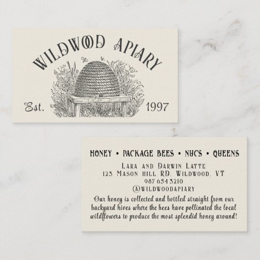 ビーキーパーコテージスタイルヴィンテージスケップ&ミツバチ 名刺 (正面/裏面)