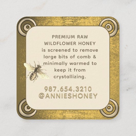 ビーキーパーズモダンクイーンビーティール（緑がかった色）&金ゴールドローハニー スクエア名刺 (裏面)