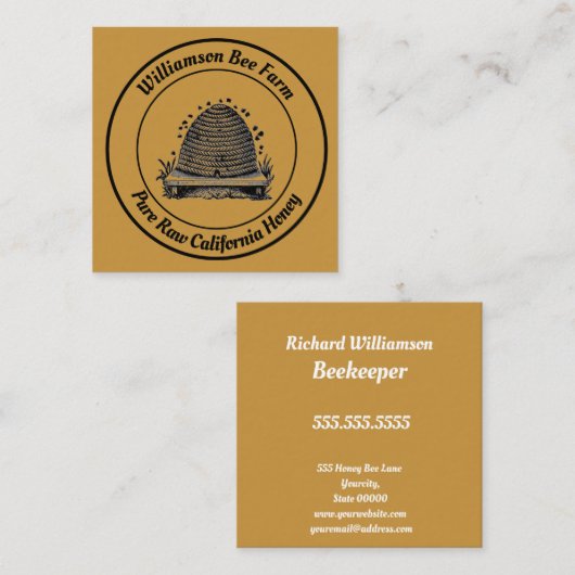 ビーキーパーハニーアパイリストヴィンテージハイブデザイン スクエア名刺 (正面/裏面)