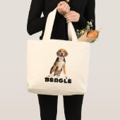 ビーグルおもしろいギフトかわいい子犬の恋人 ラージトートバッグ (正面(商品))