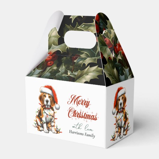 ビーグルおもしろいルかわいい水彩犬のクリスマスの願い フェイバーボックス (正面サイド)