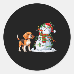ビーグルおもしろいードッグ雪だるまクリスマスツリーライツエクマ ラウンドシール