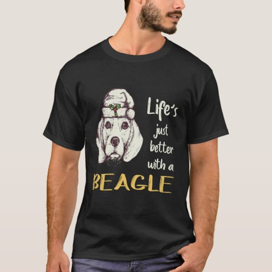 ビーグルがいると人生がもっと楽しくなる 33 Tシャツ (正面)