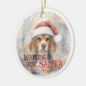 ビーグルがサンタスノーウィードクリスマスを待っている セラミックオーナメント (左)