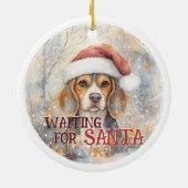 ビーグルがサンタスノーウィードクリスマスを待っている セラミックオーナメント (裏面)