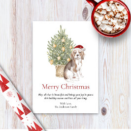 ビーグルとクリスマスツリーのペット犬 シーズンカード