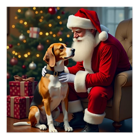ビーグルとサンタのクリスマスパンティング ポスター (正面)
