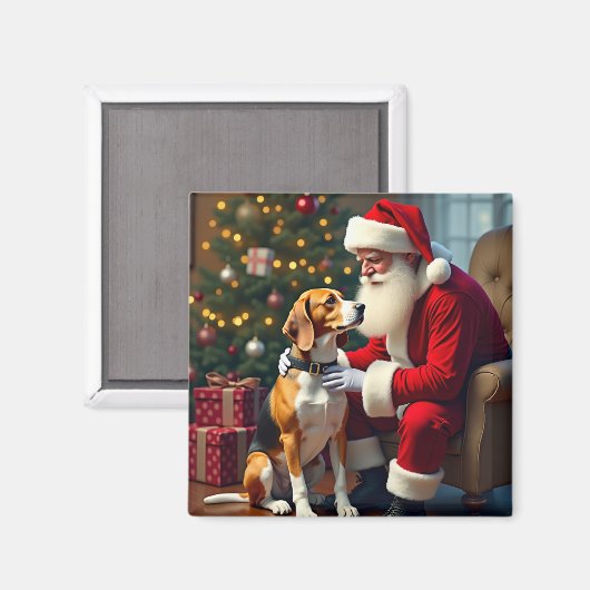 ビーグルとサンタのクリスマスパンティング マグネット (正面/裏面)