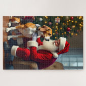 ビーグルとサンタのクリスマス絵画 ジグソーパズル (横)