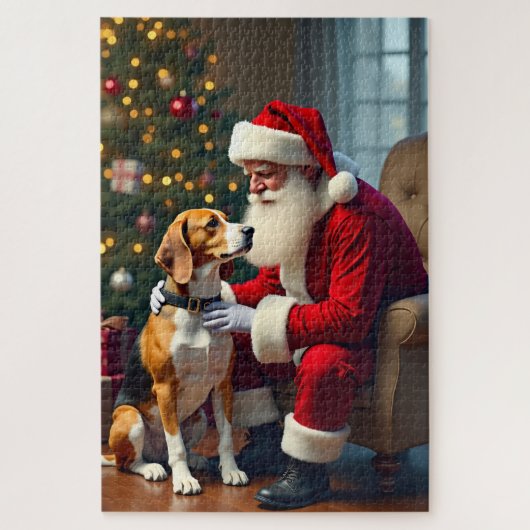 ビーグルとサンタのクリスマス絵画 ジグソーパズル (縦)
