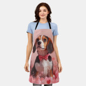 ビーグルとバラ – バレンタインデー エプロン (着用した状態)