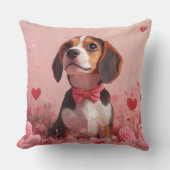 ビーグルとバラ – バレンタインデー クッション (正面)