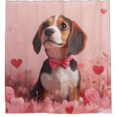 ビーグルとバラ – バレンタインデー シャワーカーテン (正面)