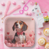 ビーグルとバラ – バレンタインデー ペーパープレート (パーティー)