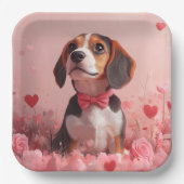ビーグルとバラ – バレンタインデー ペーパープレート (正面)