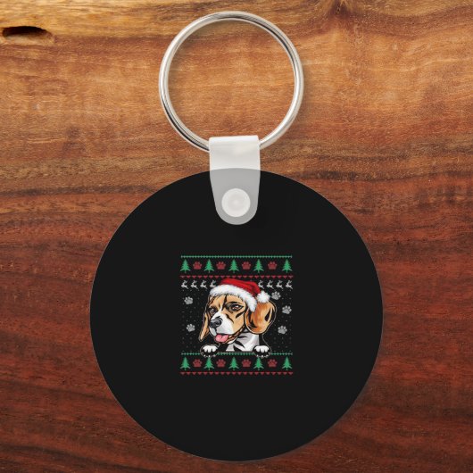 ビーグルのクリスマスウグリヤ犬のクリスマスオーバーサイズTシャツ キーホルダー (正面)