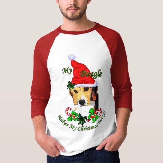 ビーグルのクリスマスプレゼント Tシャツ (正面)