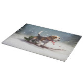 ビーグルのクリスマス雪の冬 カッティングボード (角)