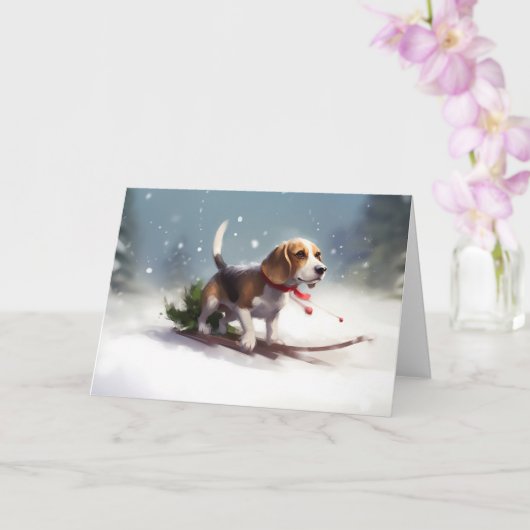 ビーグルのクリスマス雪の冬 カード (蘭)