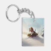 ビーグルのクリスマス雪の冬 キーホルダー (正面左)