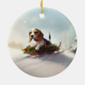 ビーグルのクリスマス雪の冬 セラミックオーナメント (裏面)